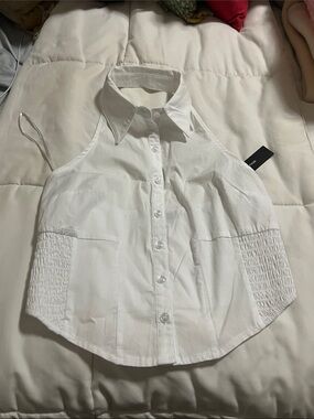 Moa Moa White Girls' Halter Button-Front Top
